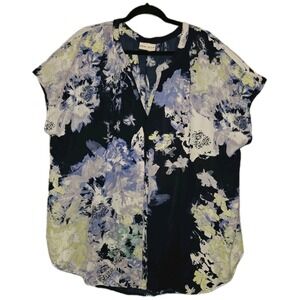 Ana & Viv Blue Floral Button Front Blouse Women's 2X Sleeveless Top